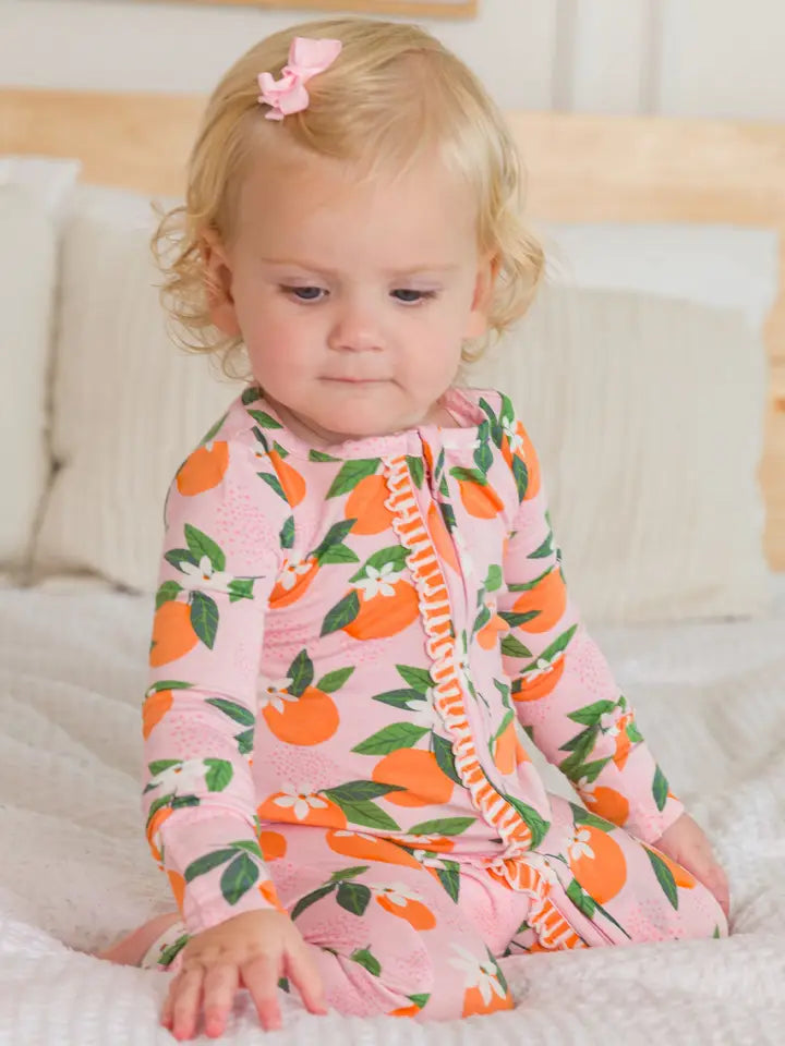 Baby Girls Orange You the Sweetest Bamboo Viscose Convertible Ruffle One Piece Footie Pajama