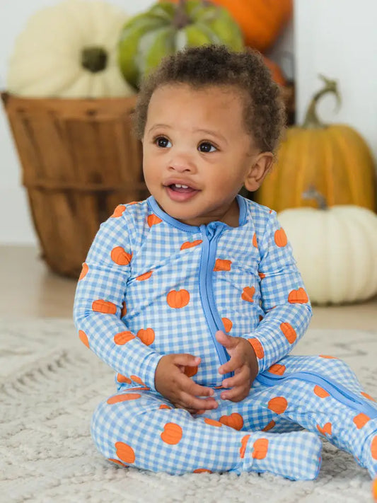 Baby Pumpkin Patch Gingham Bamboo Viscose Footed One