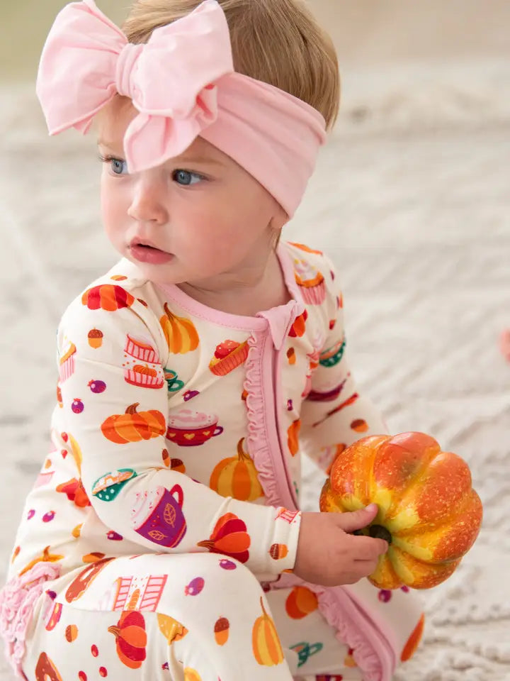 Baby Girls Fall Treats Bamboo Viscose Footed Ruffle One Piece Pajama