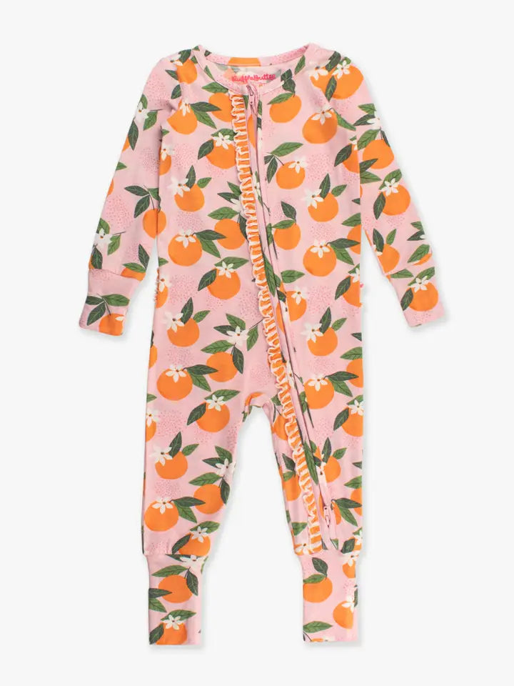 Baby Girls Orange You the Sweetest Bamboo Viscose Convertible Ruffle One Piece Footie Pajama