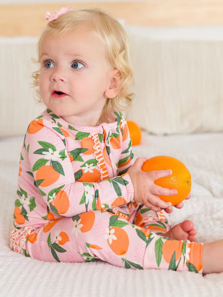 Baby Girls Orange You the Sweetest Bamboo Viscose Convertible Ruffle One Piece Footie Pajama