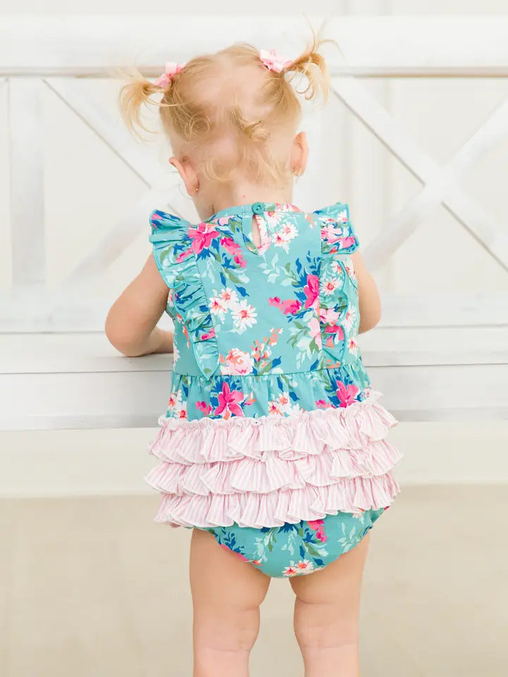 Baby Girls Fancy Me Floral Tank Waterfall Romper