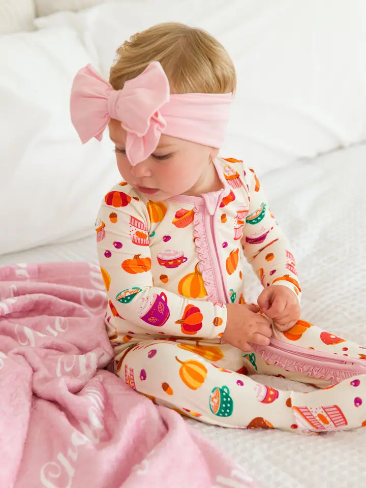 Baby Girls Fall Treats Bamboo Viscose Footed Ruffle One Piece Pajama