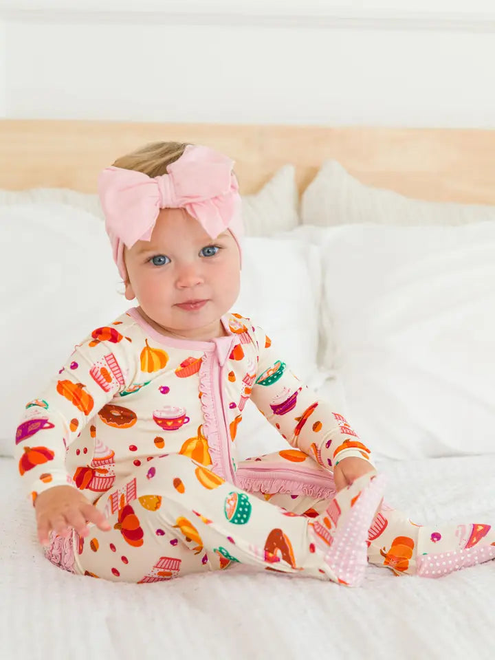 Baby Girls Fall Treats Bamboo Viscose Footed Ruffle One Piece Pajama