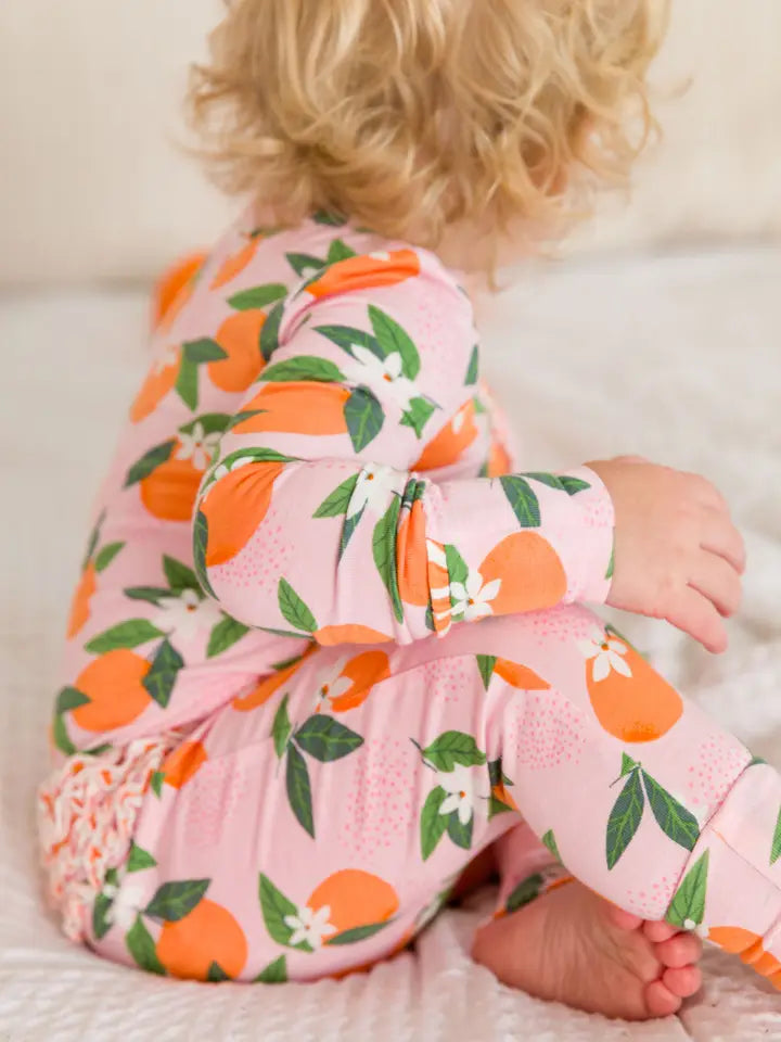 Baby Girls Orange You the Sweetest Bamboo Viscose Convertible Ruffle One Piece Footie Pajama