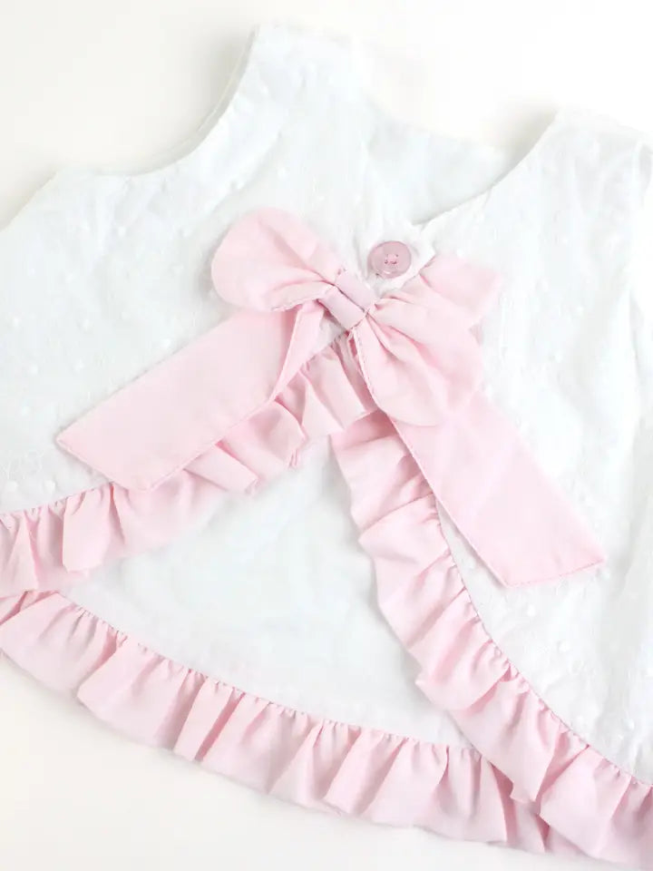 Baby Girls White and Pink Swiss Dot Swing Top & Bloomer Set