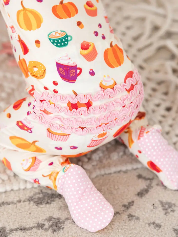Baby Girls Fall Treats Bamboo Viscose Footed Ruffle One Piece Pajama