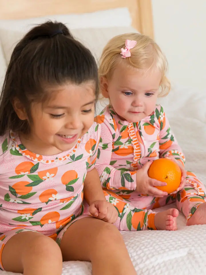 Baby Girls Orange You the Sweetest Bamboo Viscose Convertible Ruffle One Piece Footie Pajama